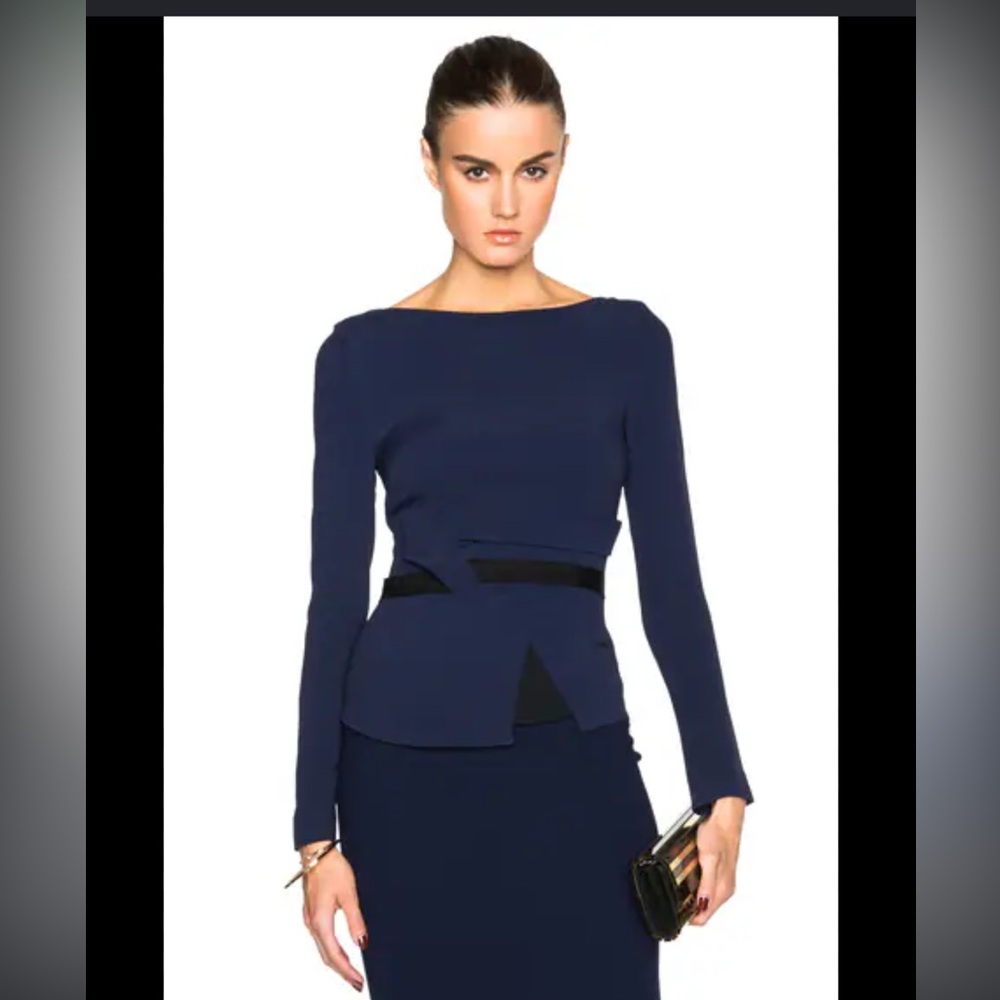 Roland Mouret Navy Blue Long-Sleeve Peplum Top